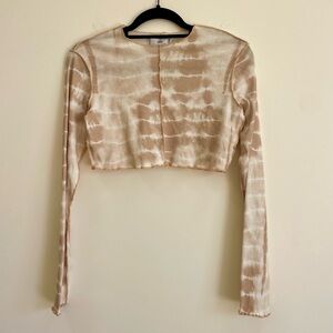 Adika Tie Die Cropped Long Sleeve Shirt Ribbed White & Tan Cotton Small S